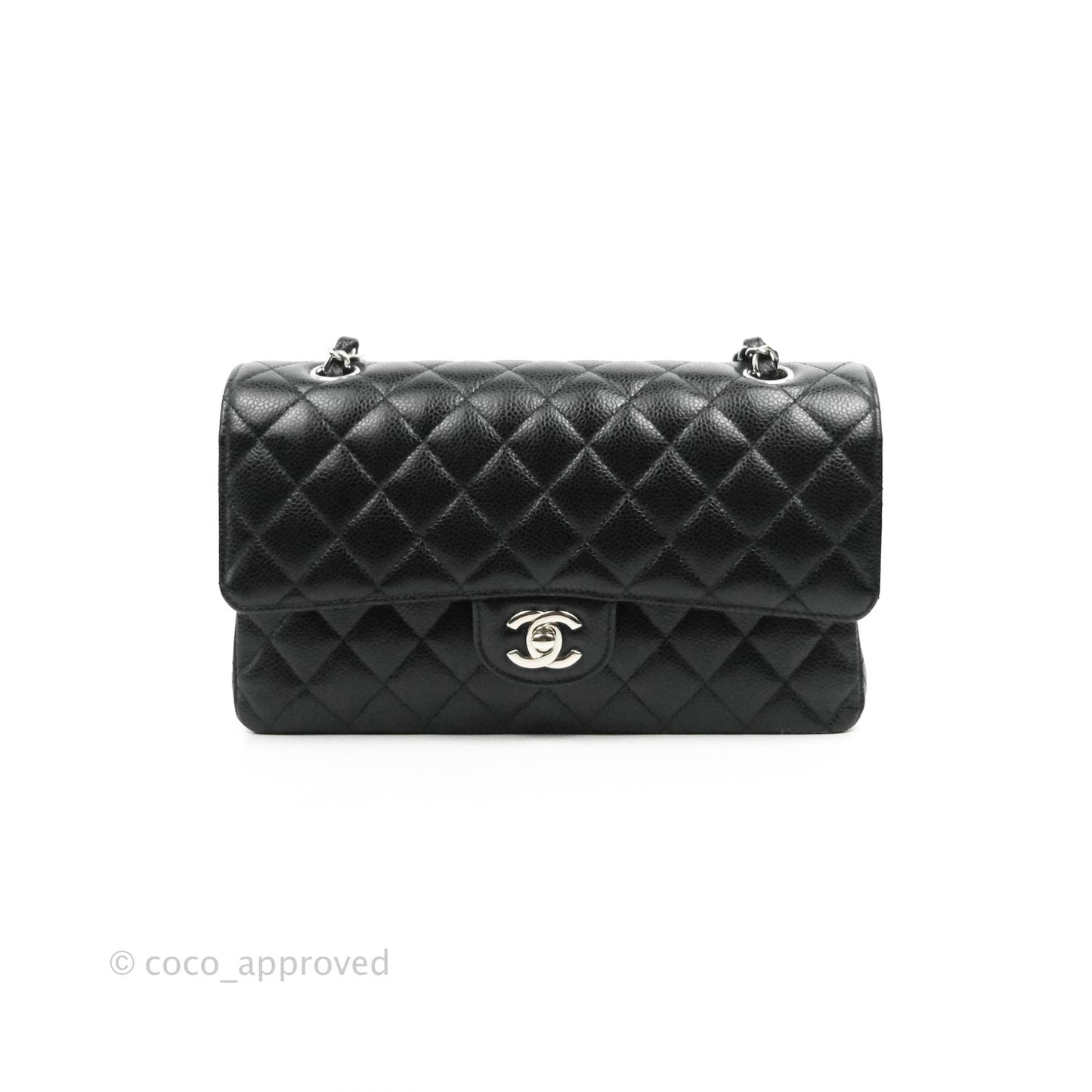 Chanel Classic M/L Medium Double Flap Bag Black Caviar Silver Hardware