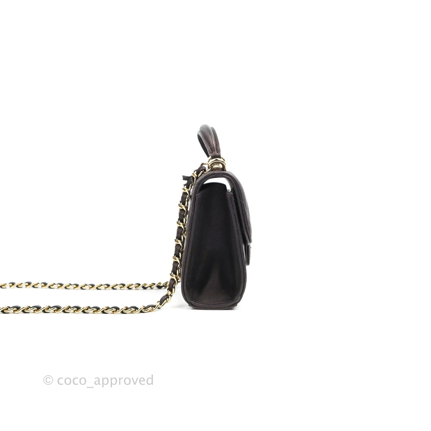 Chanel Mini Handle Clutch With Chain Iridescent Purple Lambskin Gold Hardware