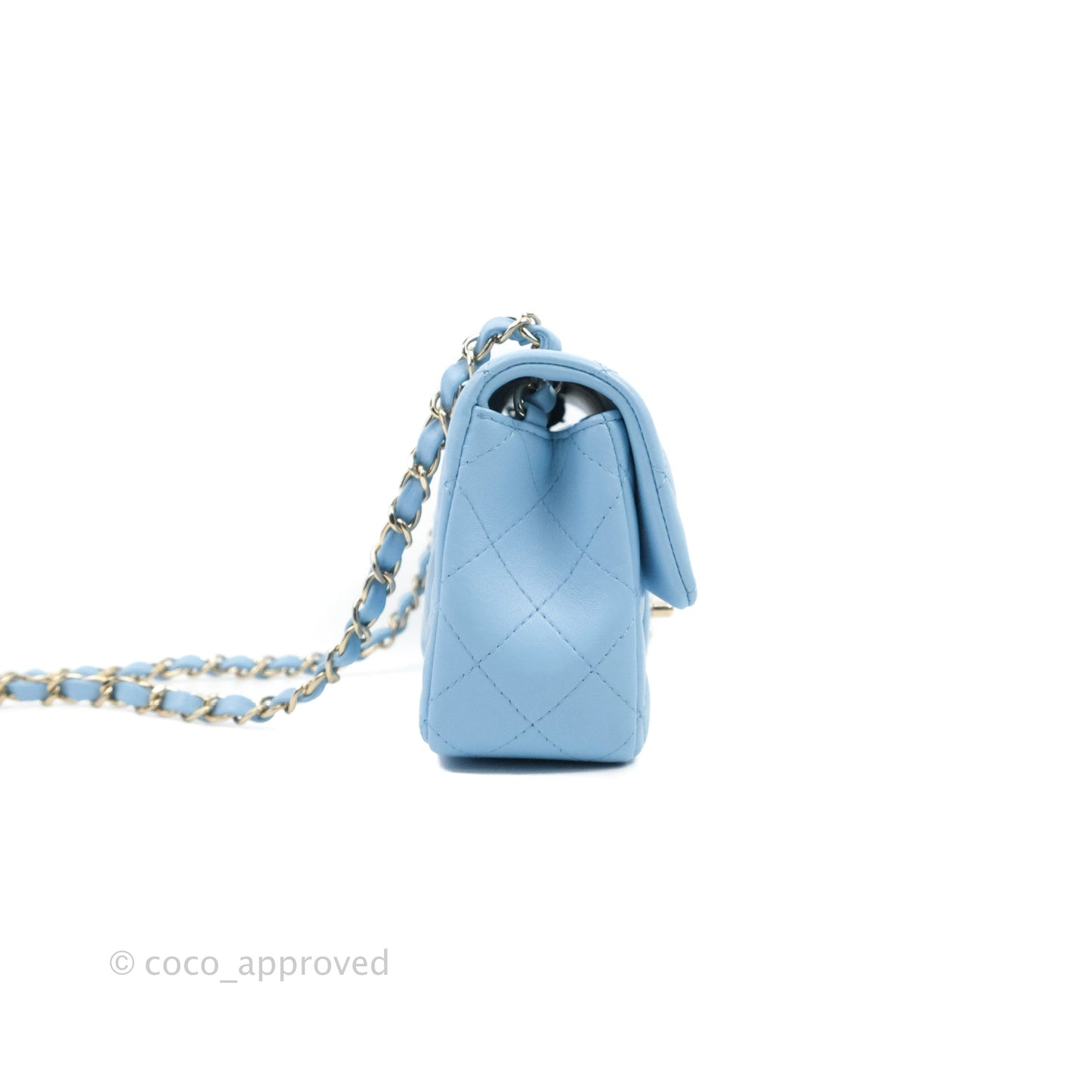 Chanel Quilted Mini Rectangular Flap Blue Lambskin Gold Hardware