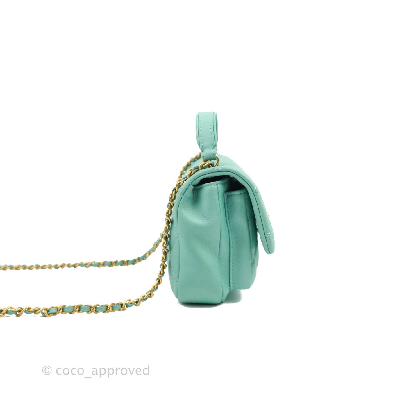 Chanel Quilted Small Day Trip Tiffany Blue Green Lambskin Aged Gold Hardware