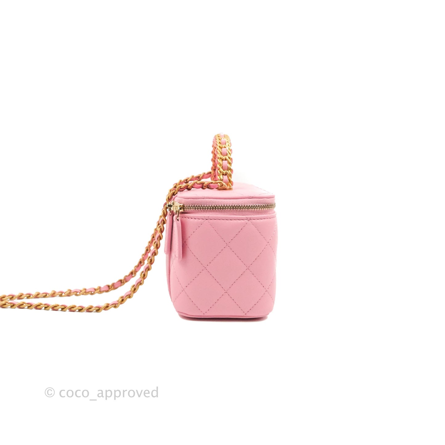 Chanel Vanity Rectangular with Top Handle Pick Me Up Pink Lambskin Aged Gold Hardware 22S
