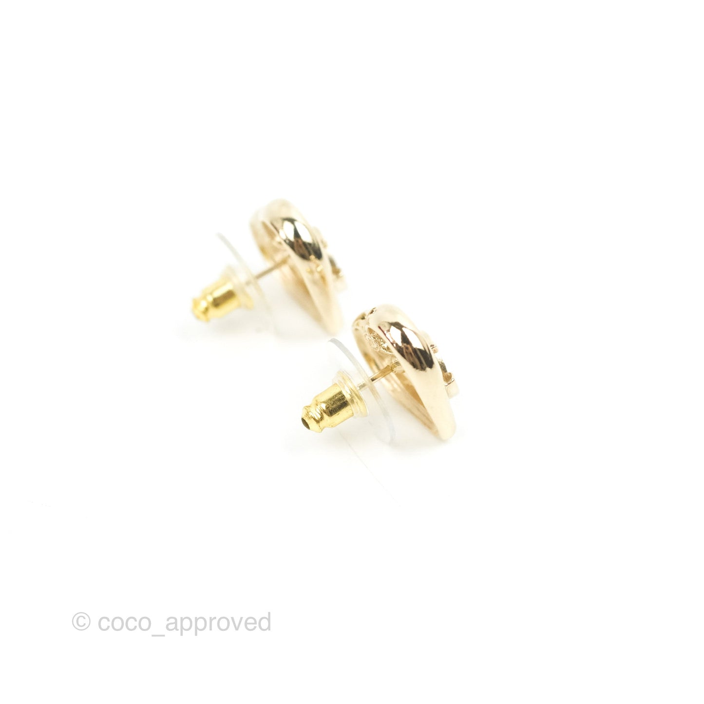 Chanel CC Crystal Heart Shape Earrings Gold Tone 23C