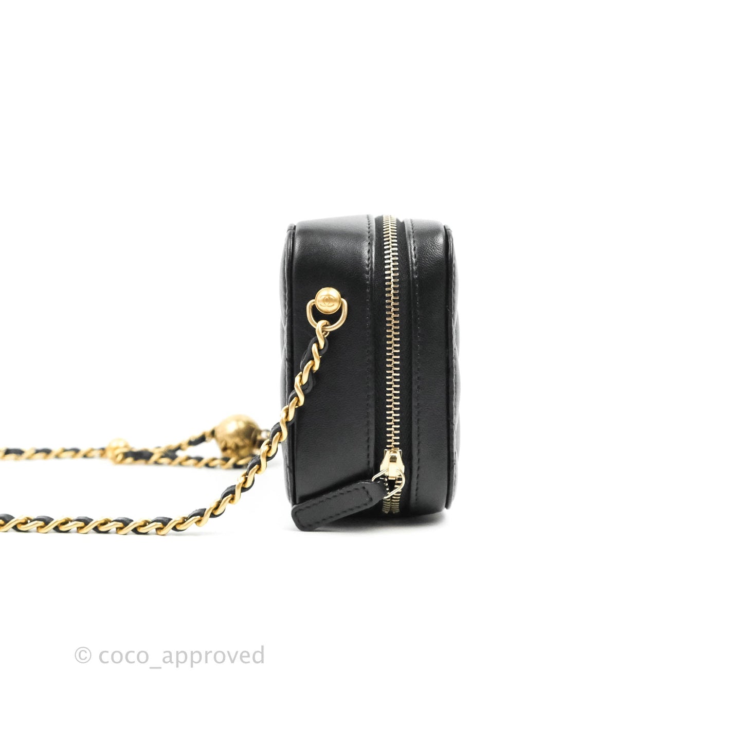 Chanel Mini Pearl Crush Quilted Camera Case Black Lambskin Aged Gold Hardware
