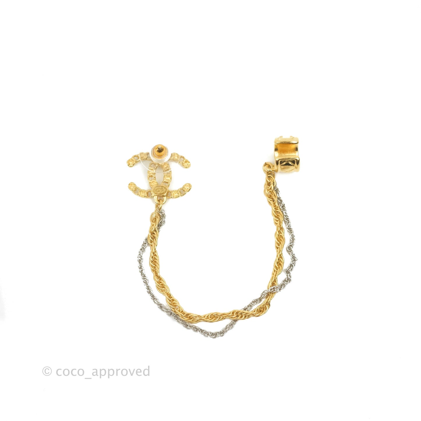 Chanel Crystal CC Chain With Ear Cuff Gold Tone 20P
