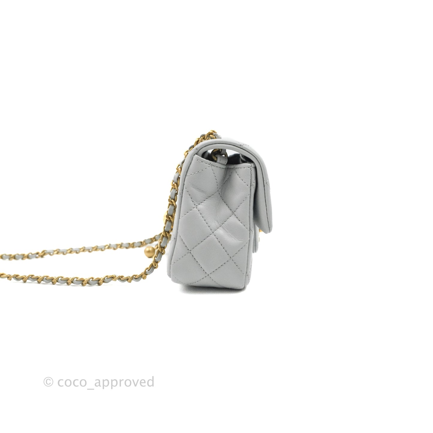Chanel Quilted Mini Rectangular Pearl Crush Light Grey Lambskin Aged Gold Hardware