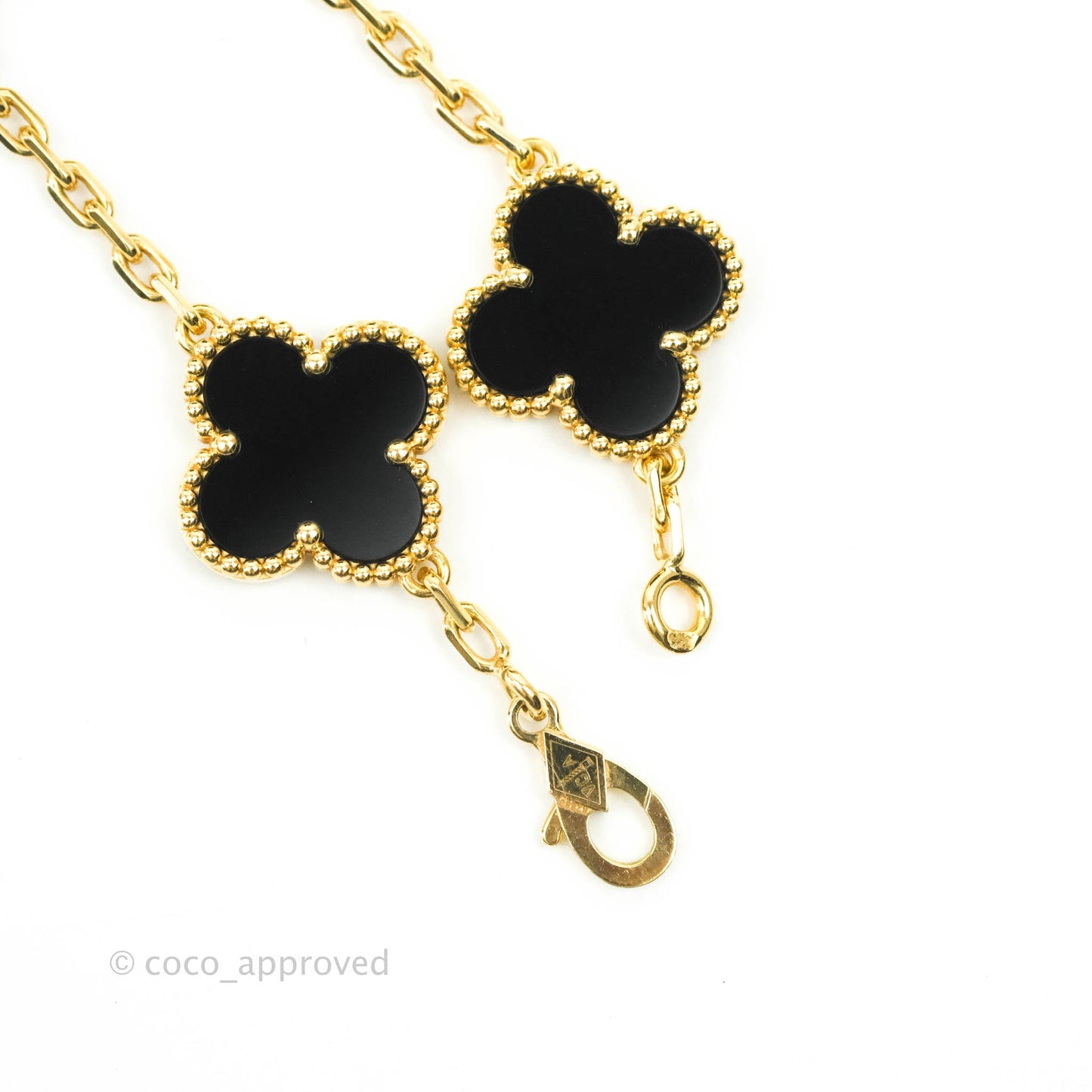 Van Cleef & Aprels 18k Gold and Black Onyx Vintage Alhambra 5 Motif Bracelet Yellow Gold