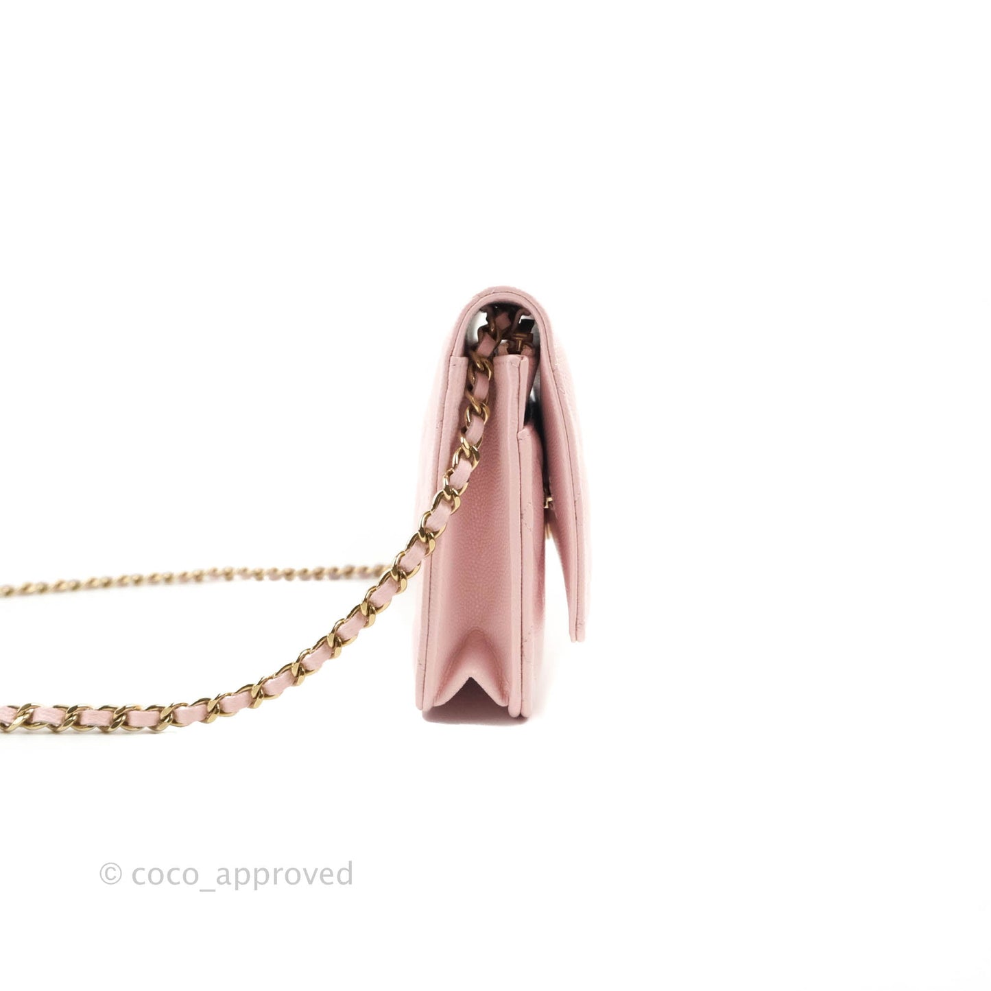 Chanel Quilted Classic Wallet on Chain WOC Light Pink Caviar Gold Hardware 22S