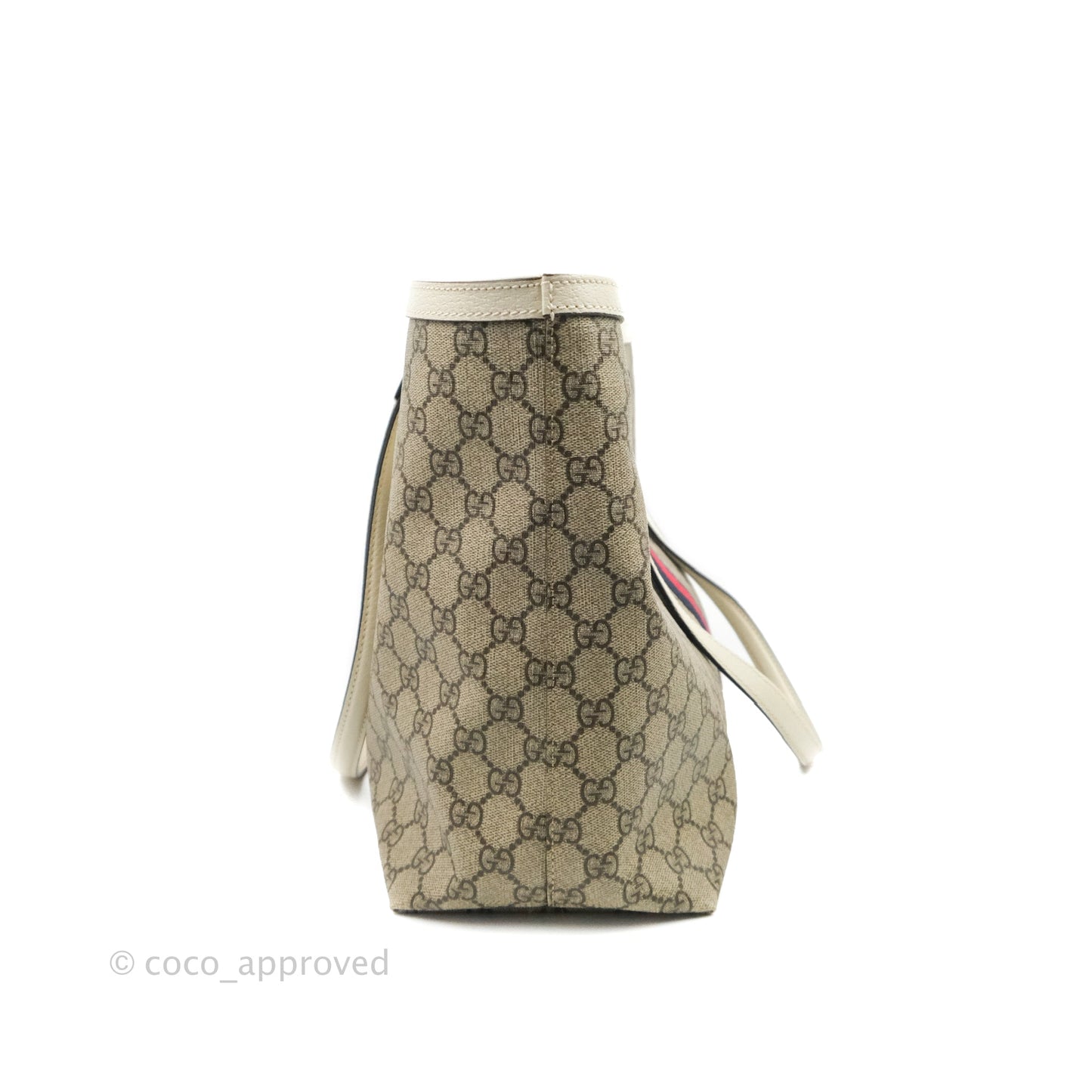 Gucci Ophidia Medium Tote With Web GG Supreme Canvas Beige Ebony