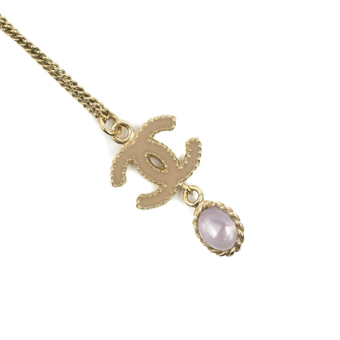 Chanel CC Resin Drop Pendant Necklace Gold Tone 12A