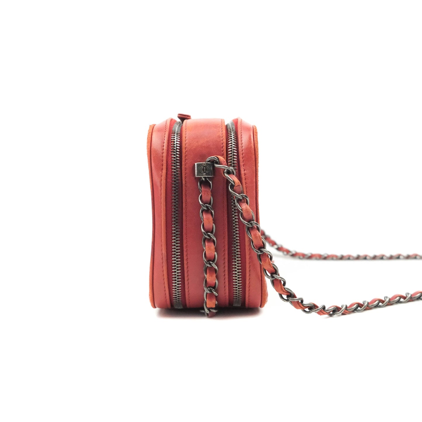 Chanel Quilted Crossbody Camera Bag Red Lambskin Ruthenium Hardware