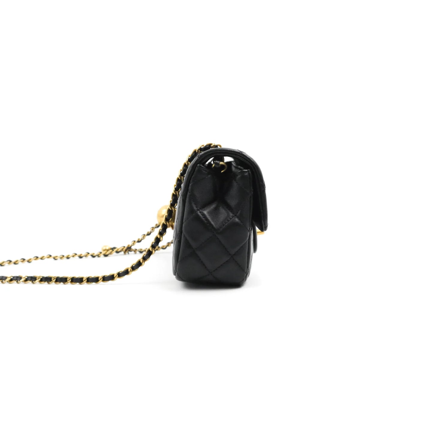 Chanel Mini Rectangular Pearl Crush Quilted Black Lambskin Aged Gold Hardware