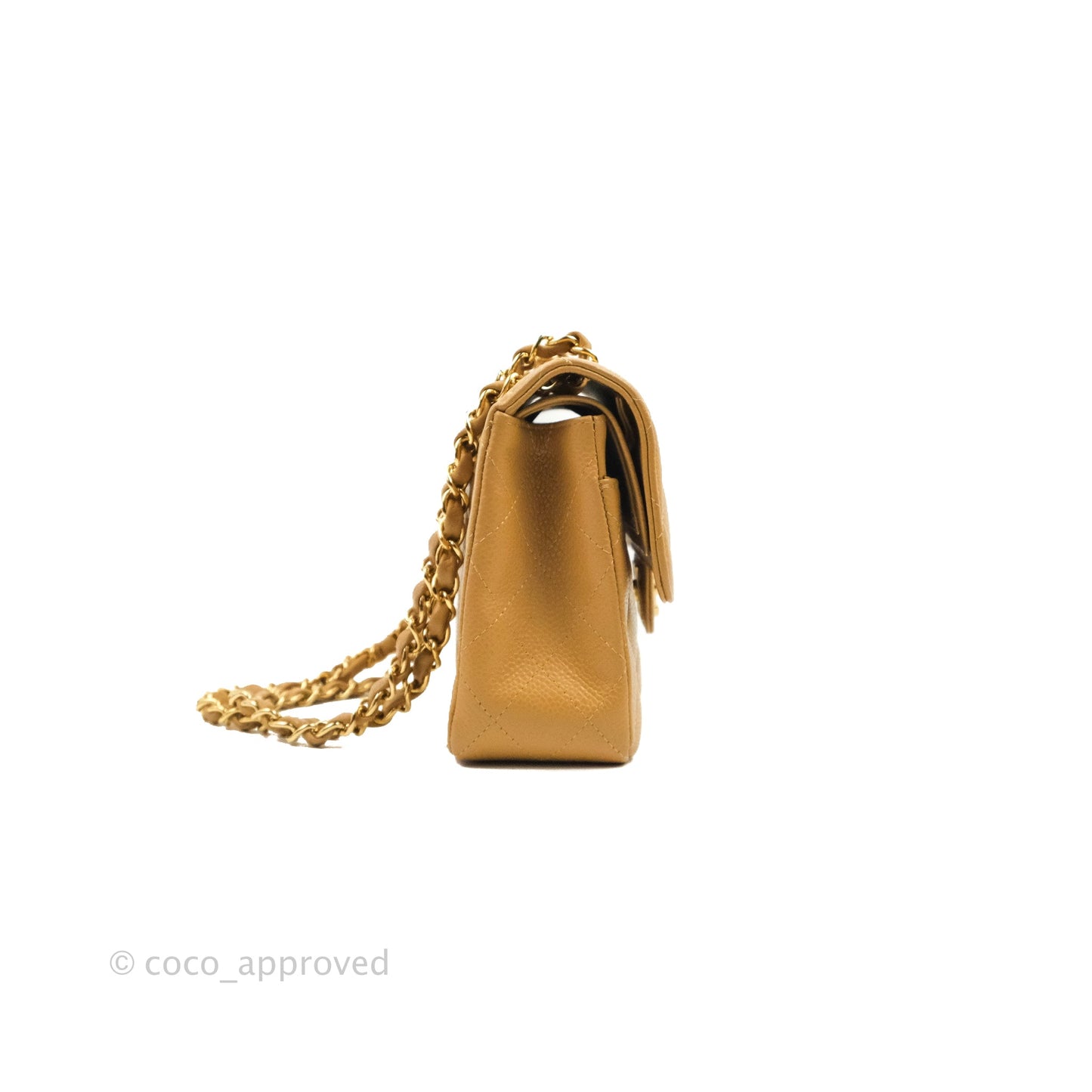 Chanel S/M Small Classic Quilted Flap Dark Beige Caviar 24K Gold Hardware