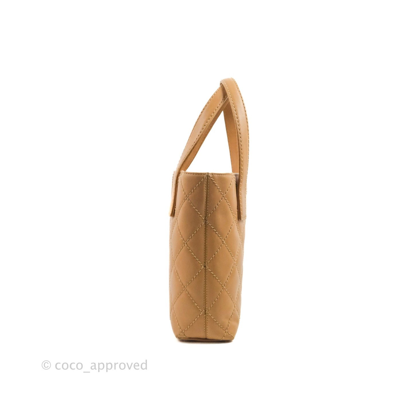 Chanel Vintage Quilted CC Tote Bag Beige Calfskin Gold Hardware