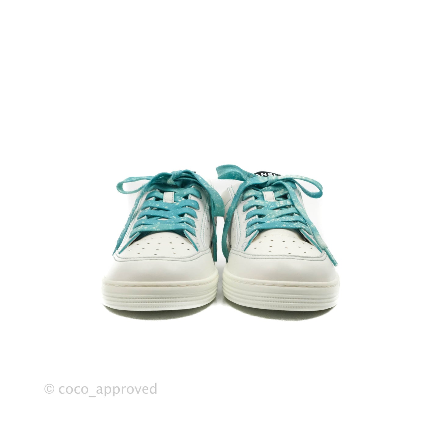 Chanel Calfskin Logo Sneakers White Blue Size 39