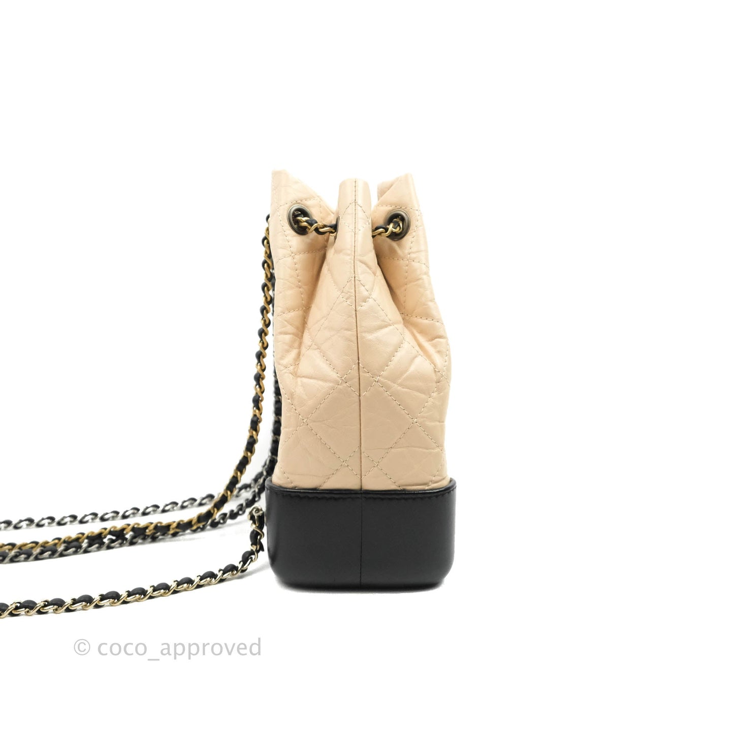 Chanel Small Gabrielle Backpack Beige Black Aged Calfskin