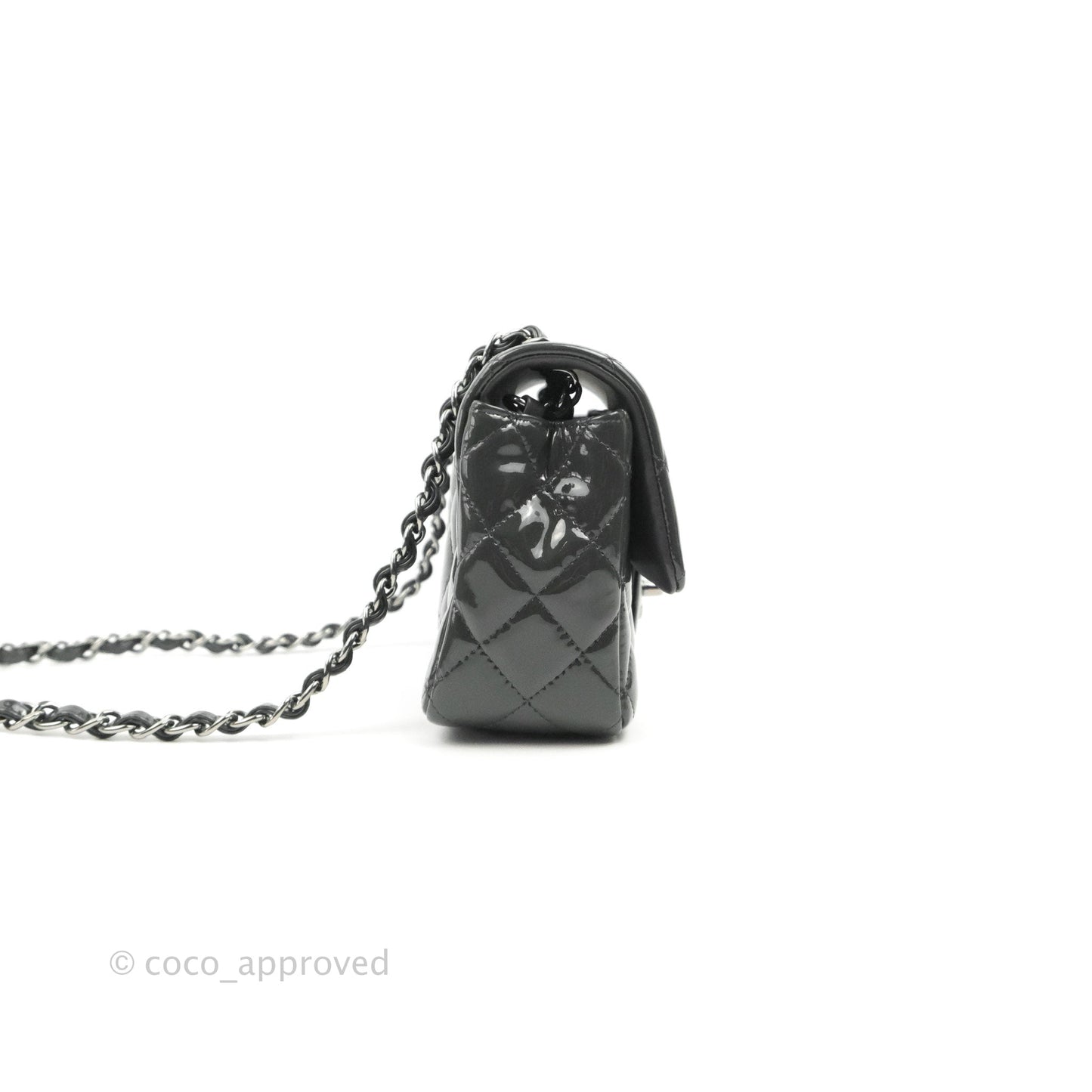 Chanel Quilted Mini Rectangular Dark Grey Patent Silver Hardware