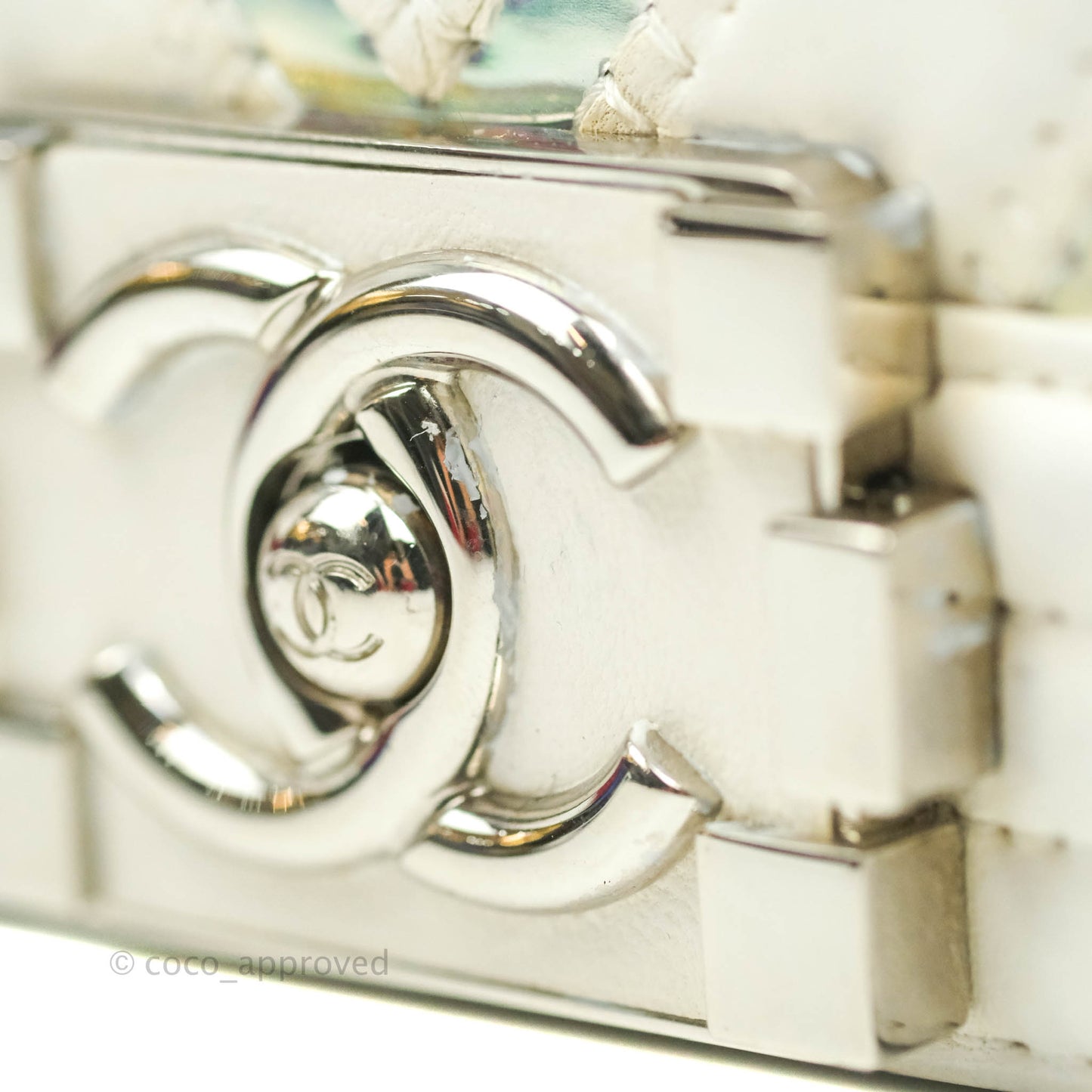 Chanel Quilted Medium Boy Flap Iridescent Chevron White Lambskin Silver Hardware