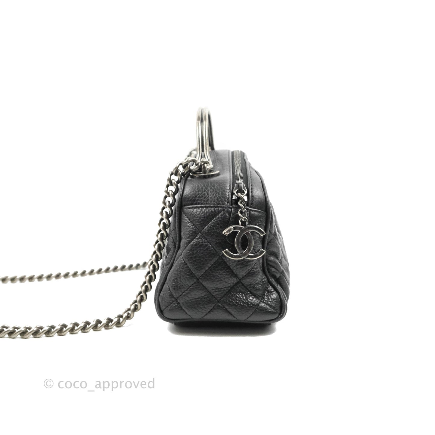 Chanel Quilted Airline Bowling Bag with Handle Black Calfskin Ruthenium Hardware