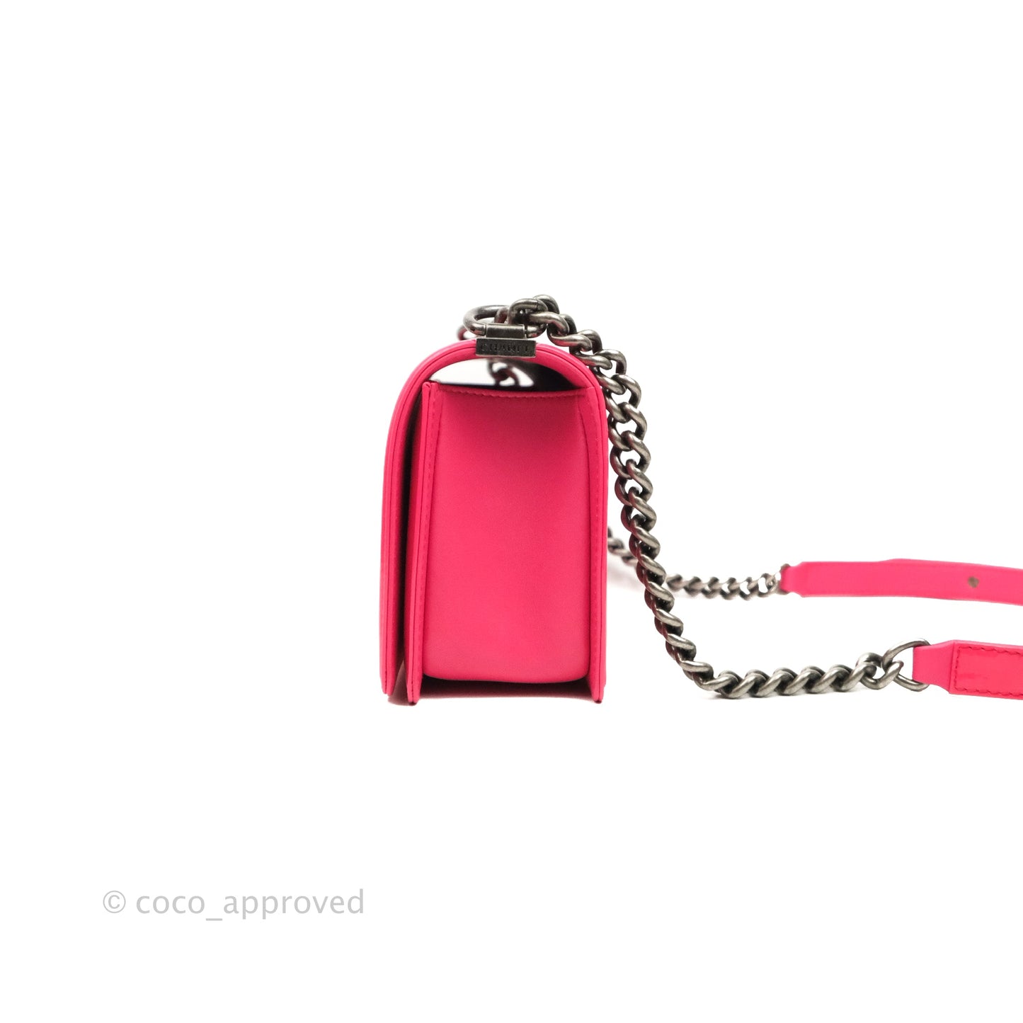 Chanel Quilted Medium Boy Bag Pink Patent Ruthenium Hardware
