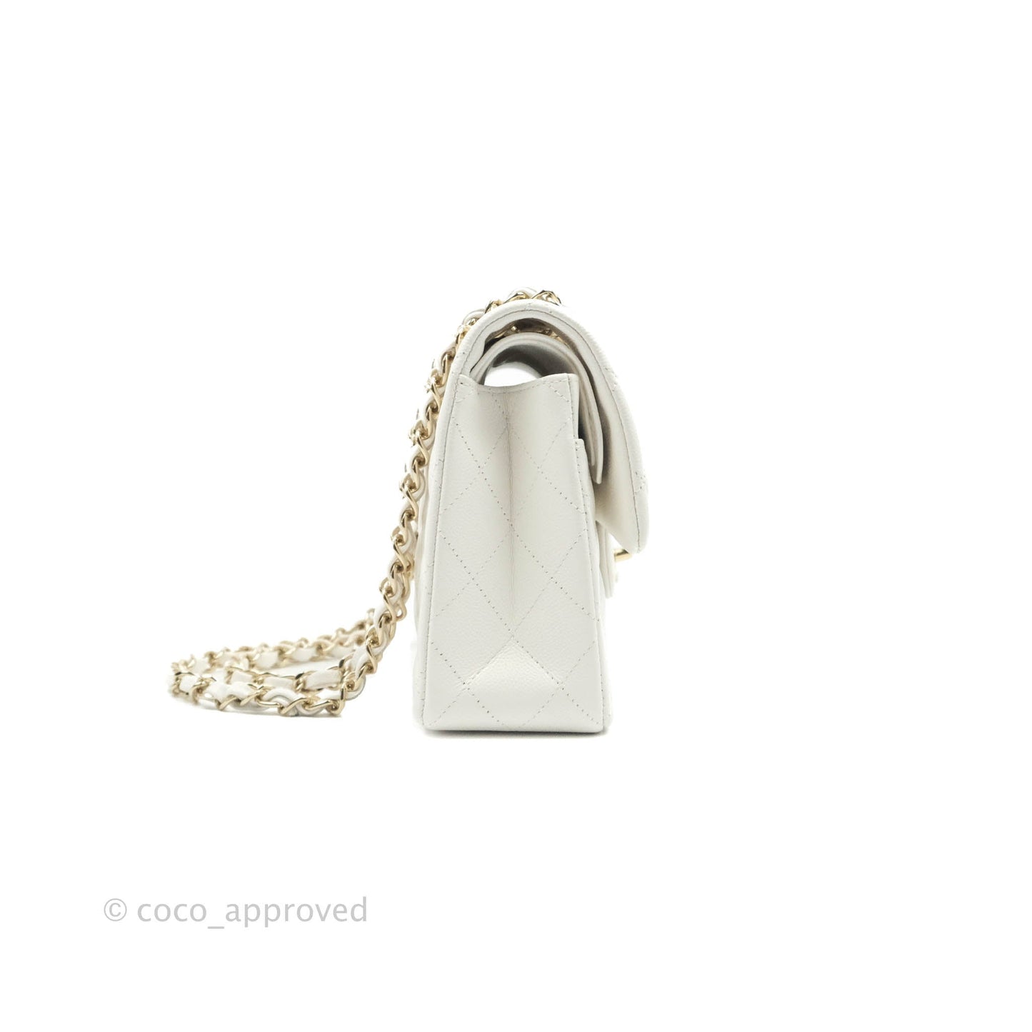 Chanel Small S/M Classic Quilted Flap White Caviar Gold Hardware