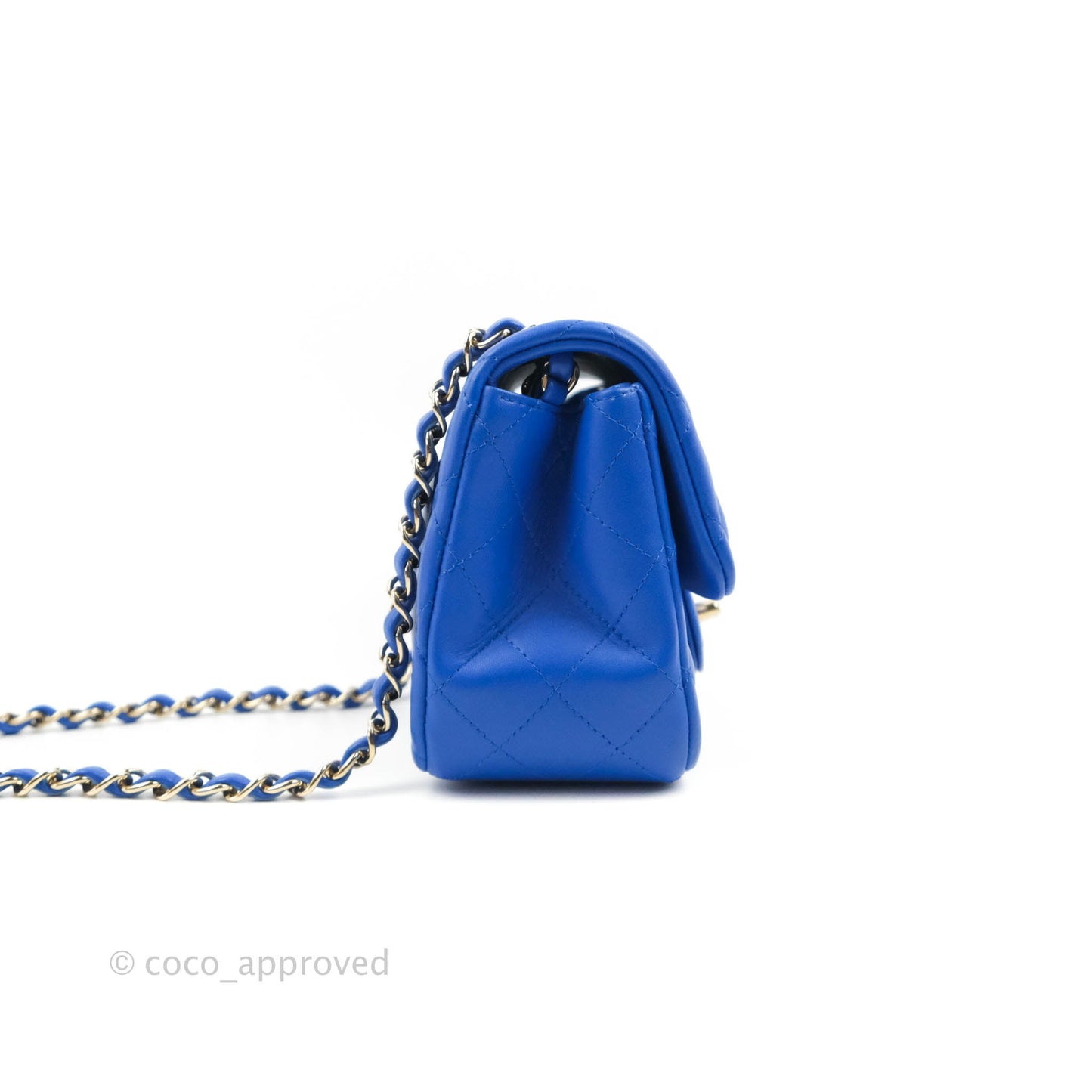 Chanel Mini Square Blue Lambskin Gold Hardware