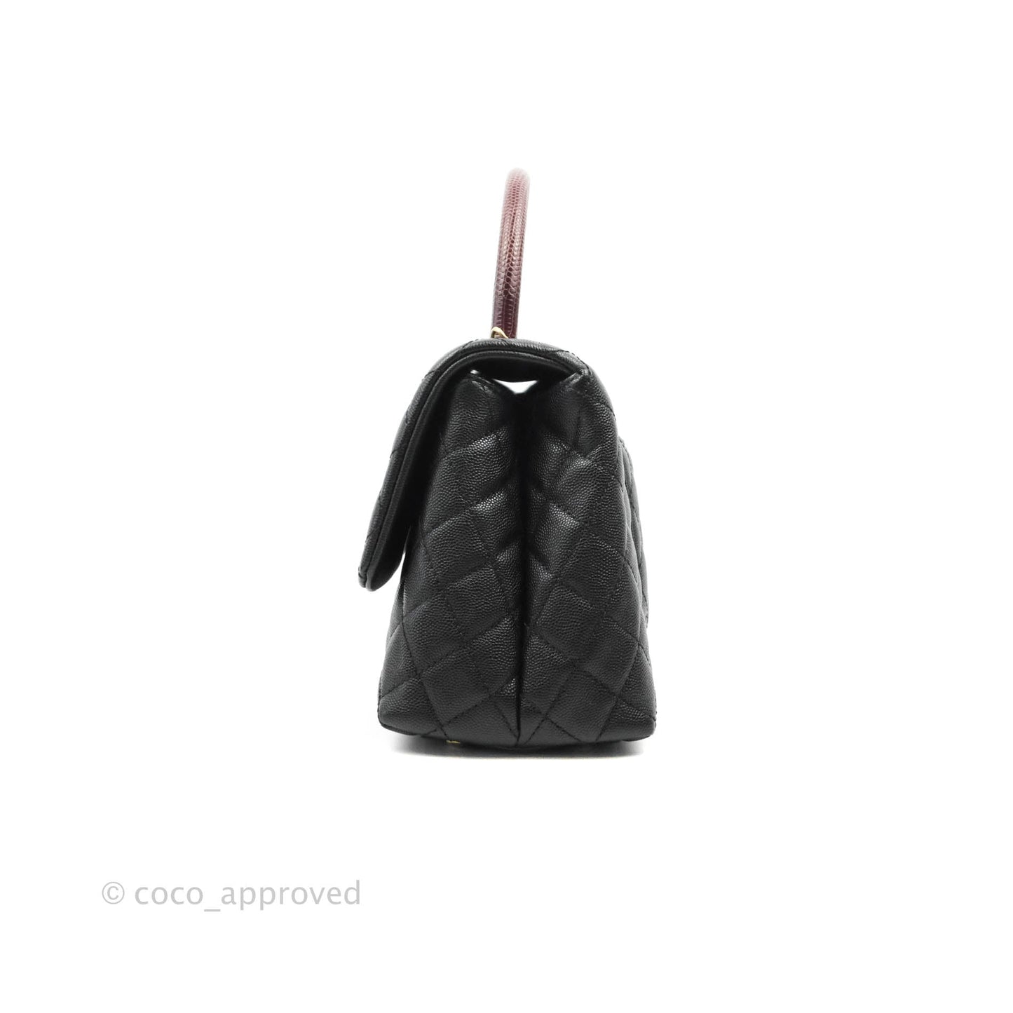 Chanel Medium Coco Handle Quilted Black Caviar Lizard Handle Gold Hardware