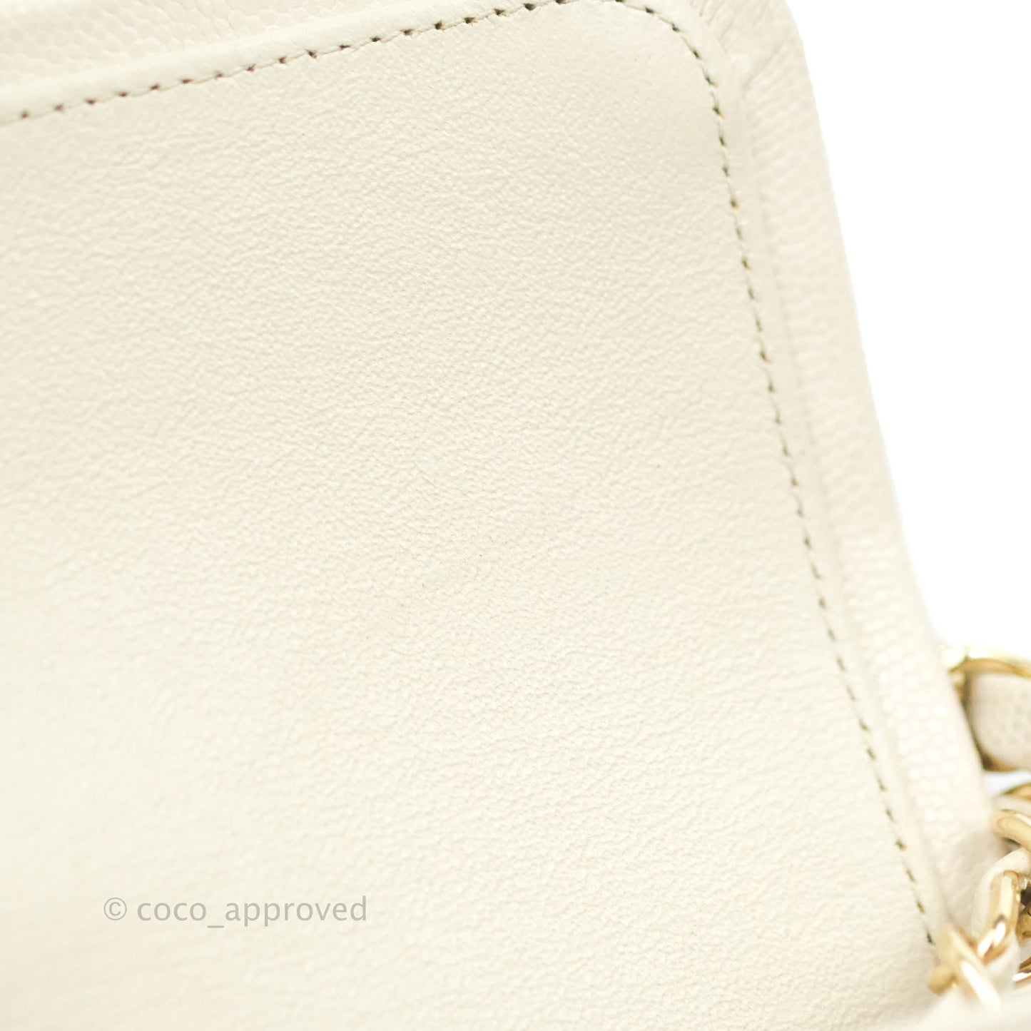 Chanel Small Quilted Melody Flap White Caviar Aged Gold Hardware 22P