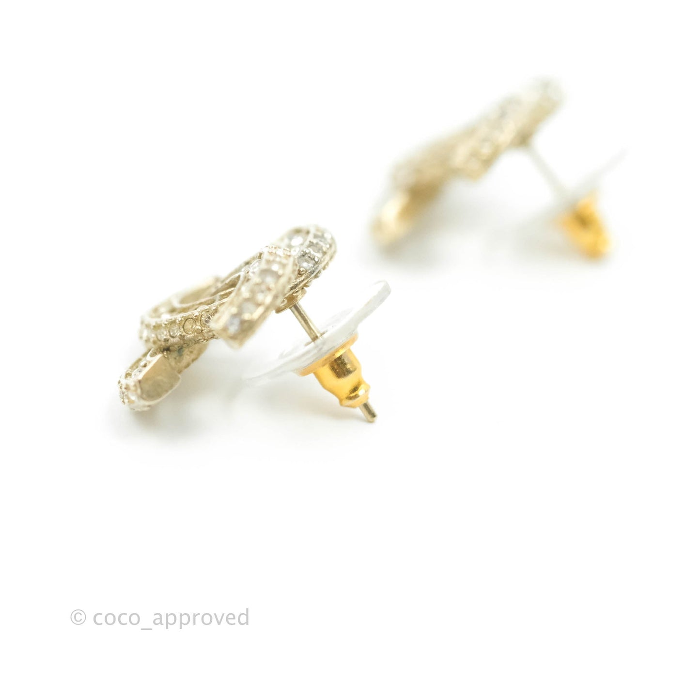 Chanel Crystal CC Earrings Gold Tone