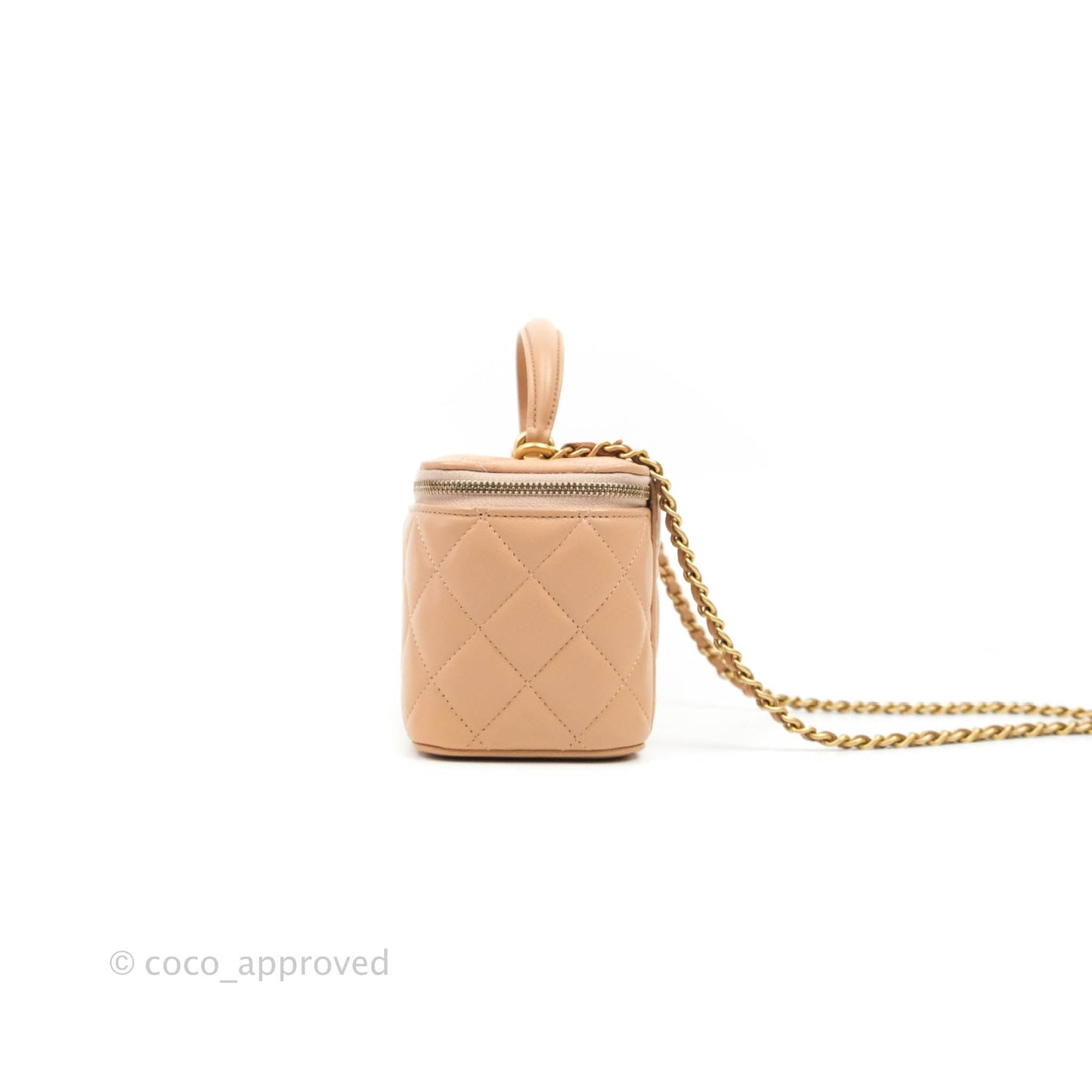Chanel Vanity Rectangular Top Handle Beige Lambskin Aged Gold Hardware