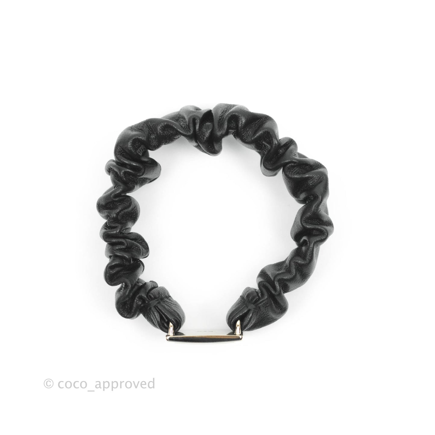 Chanel CC Black Leather Hair Accessory Gold Tone 21B