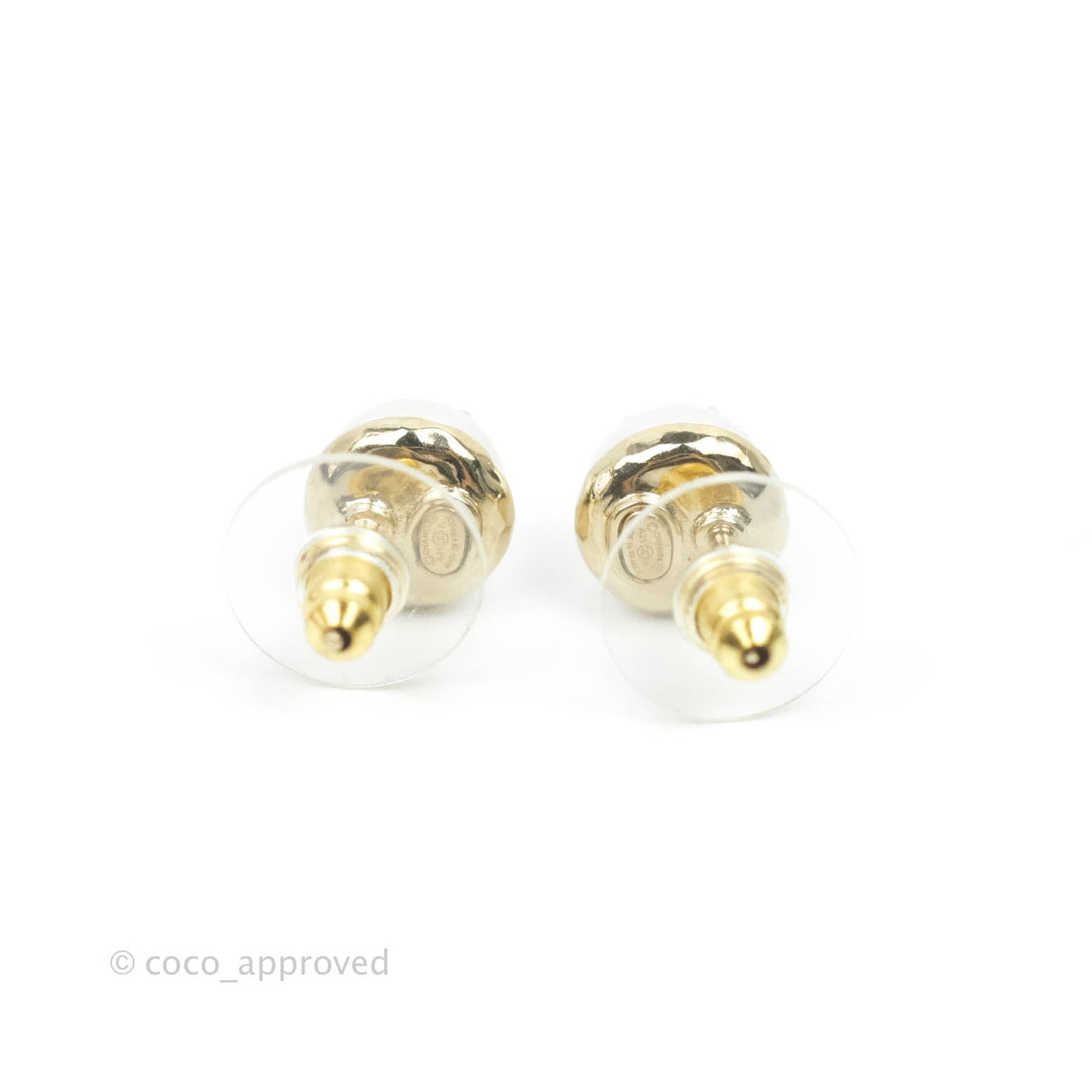 Chanel CC Pearl Rhinestone Earrings Gold Tone 21A