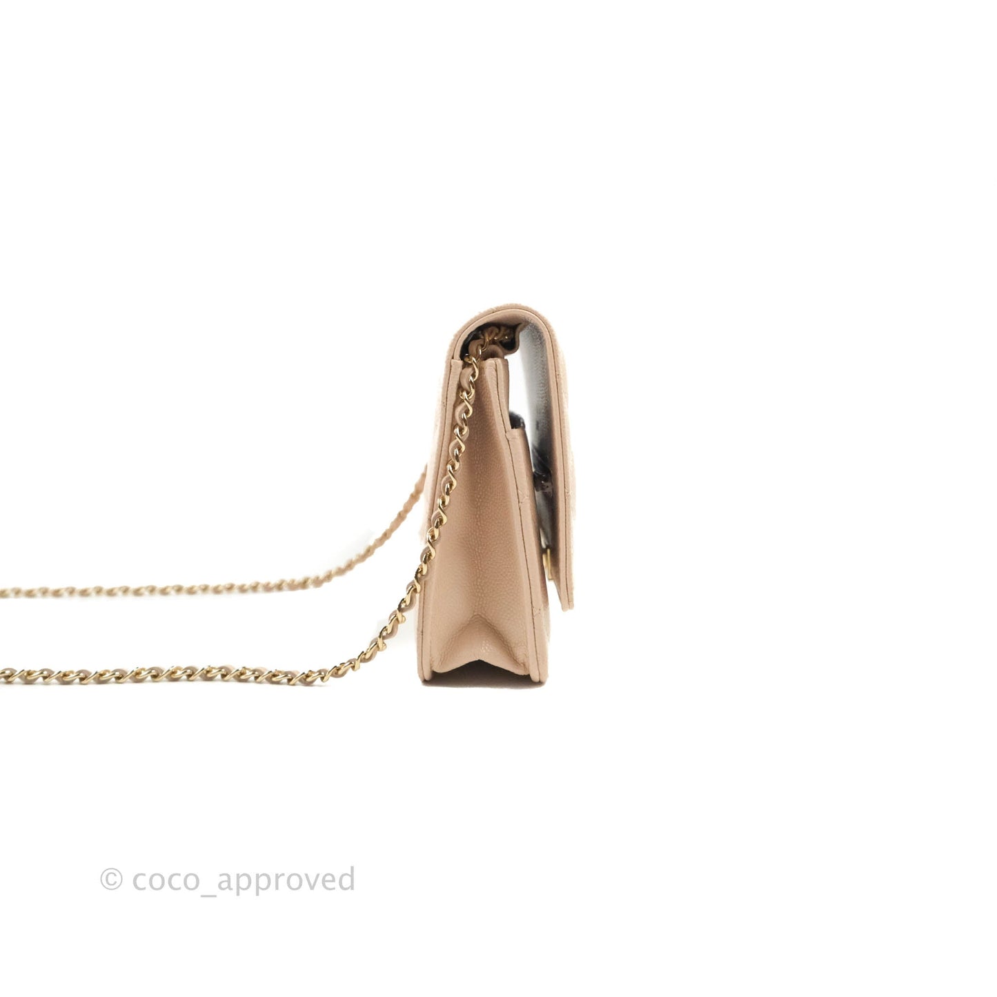 Chanel Quilted Golden Class Wallet on Chain WOC Light Beige Caviar Gold Hardware