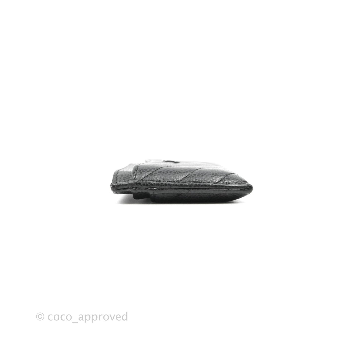 Chanel Classic Chevron Flat Card Holder Black Caviar Silver Hardware