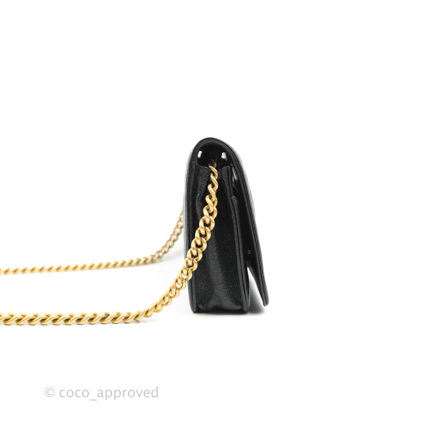 Chanel Quilted Boy Wallet on Chain WOC Black Caviar Aged Gold Hardware
