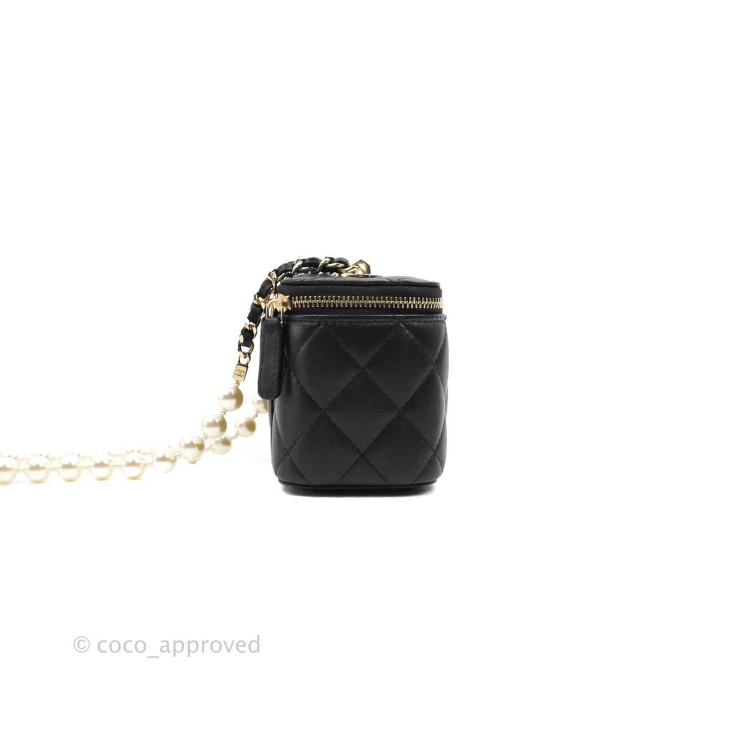 Chanel Mini Vanity With Pearl Chain Black Lambskin Gold Hardware