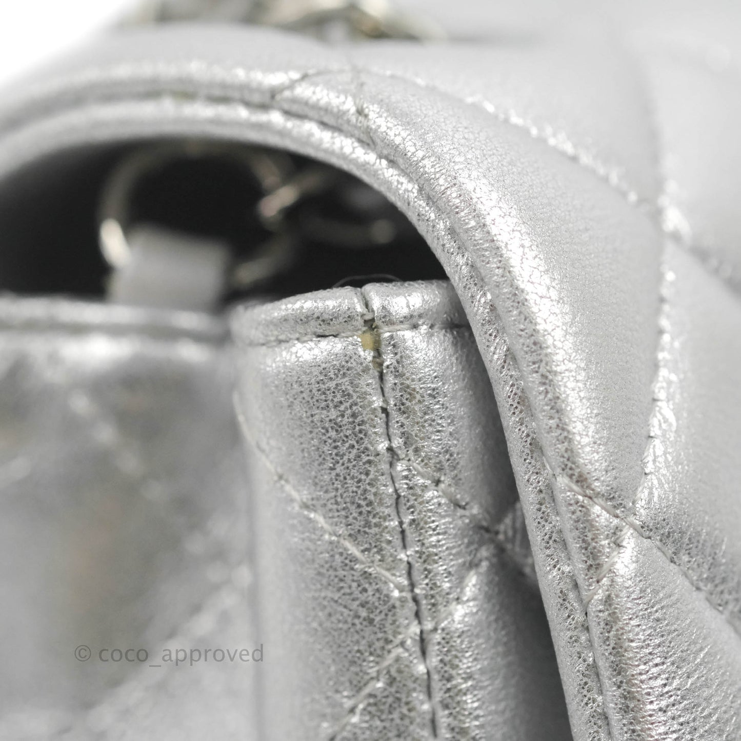 Chanel Quilted Mini Rectangular Silver Lambskin Silver Hardware