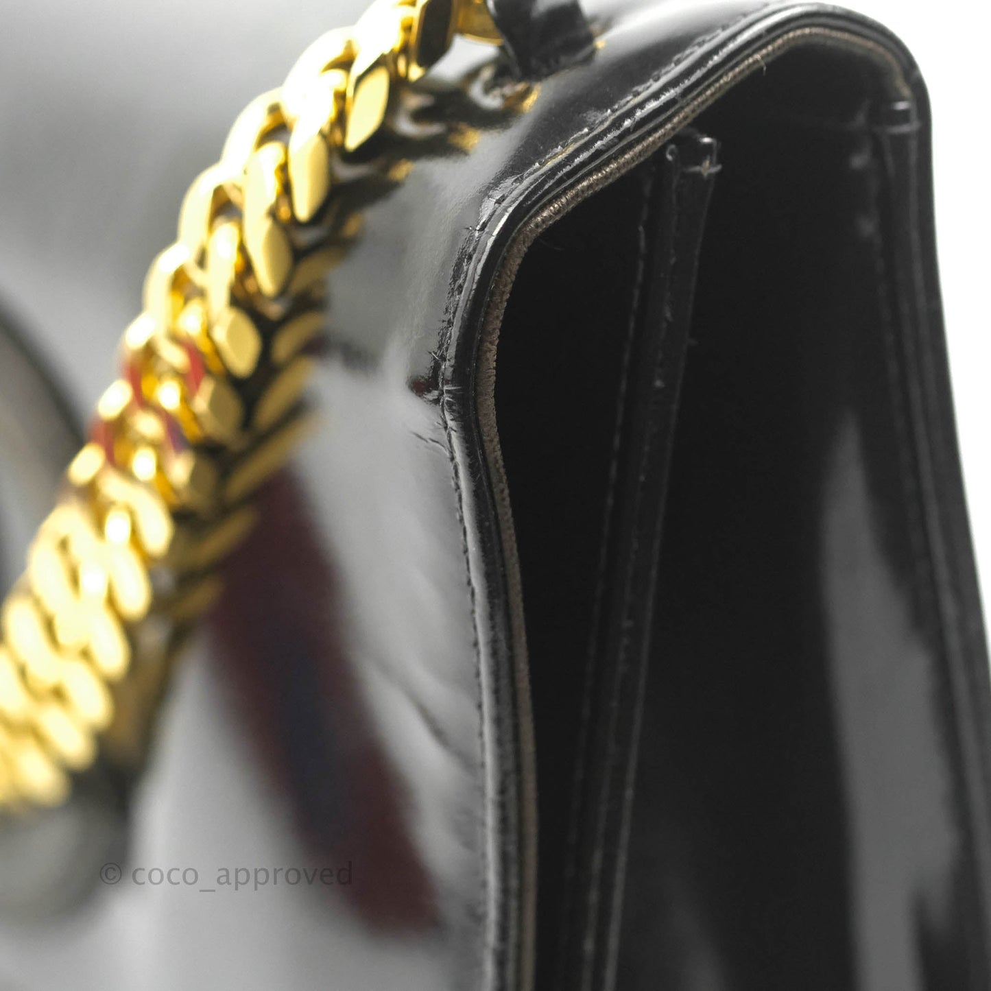 Chanel Vintage Chain Tote Bag Black Patent Gold Hardware