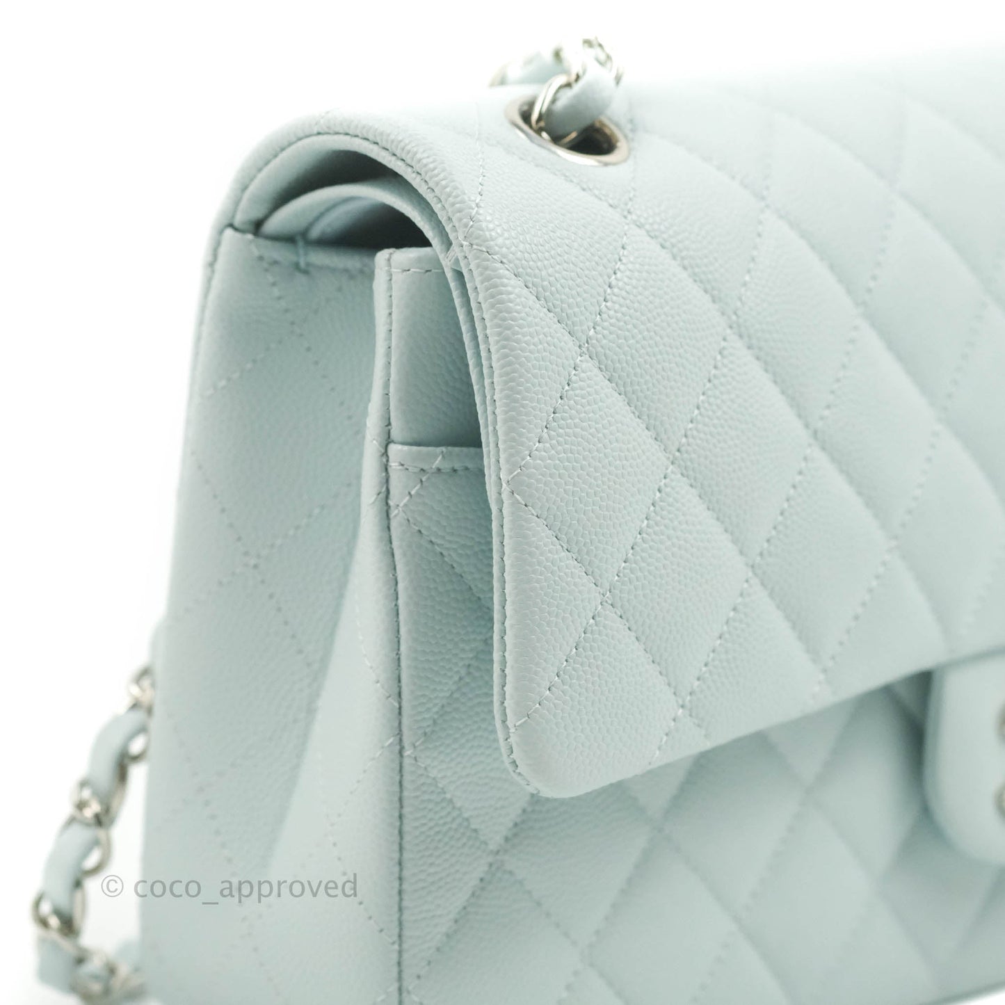 Chanel Quilted Classic M/L Medium Flap Light Blue Caviar Silver Hardware