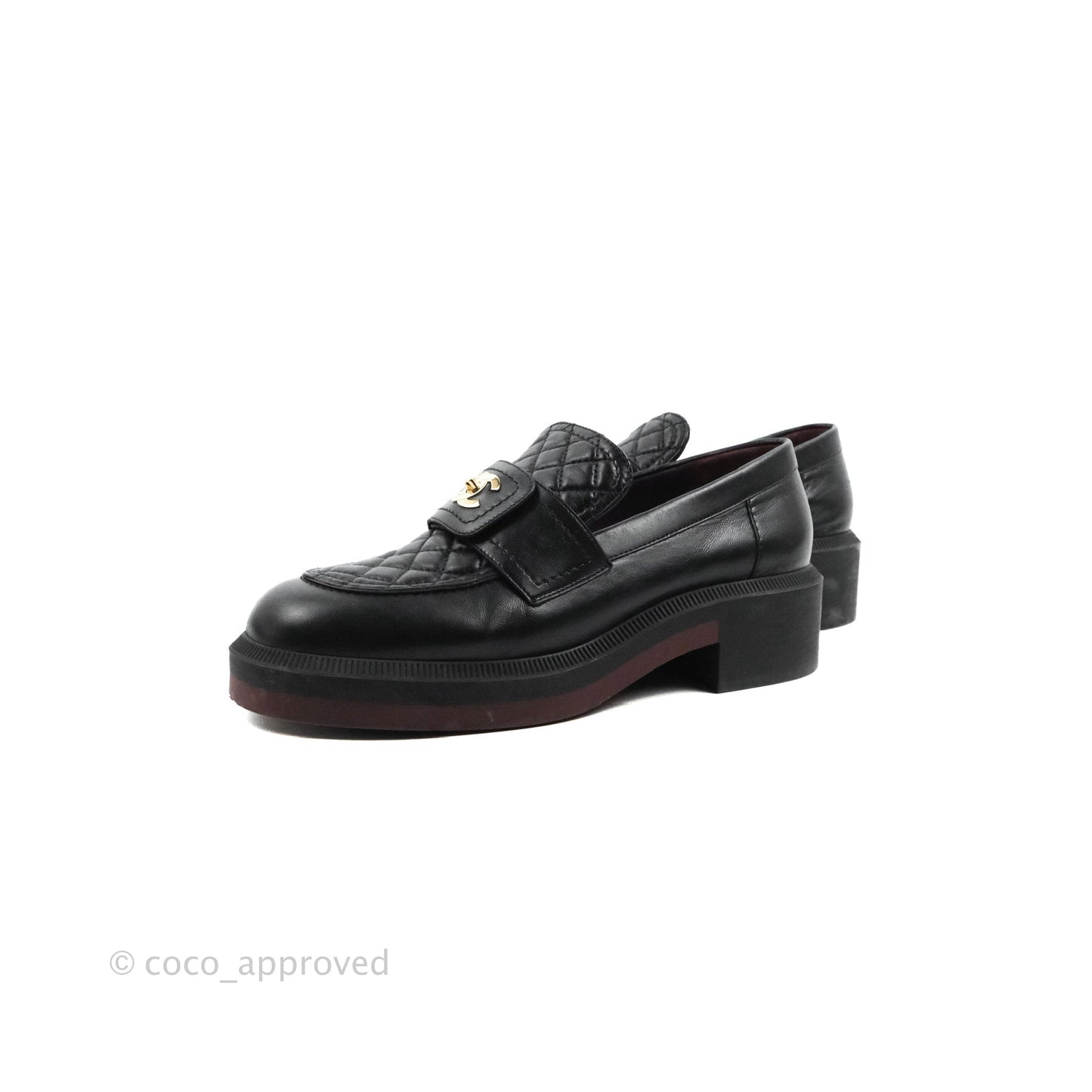 Chanel CC Turnlock Loafers Quilted Black Calfskin Gold Hardware Size 40