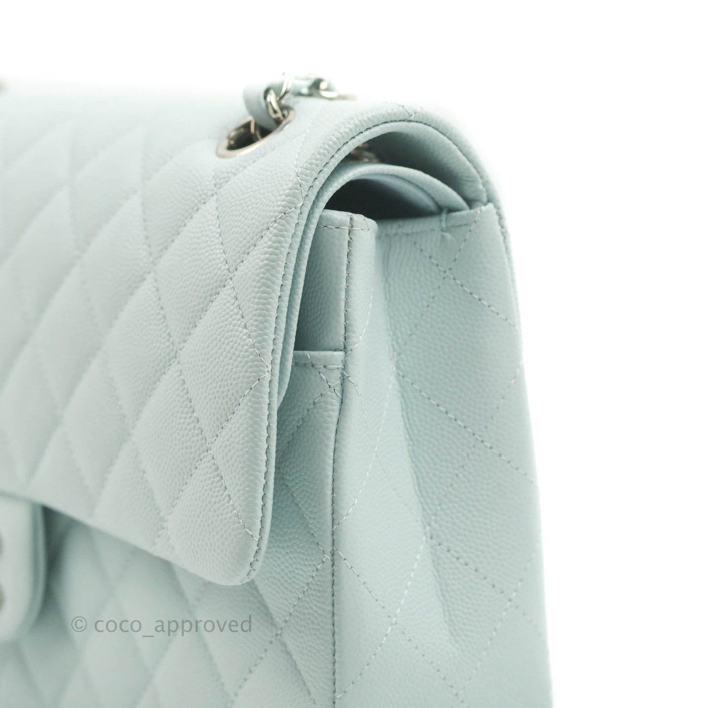 Chanel Quilted Classic M/L Medium Flap Light Blue Caviar Silver Hardware
