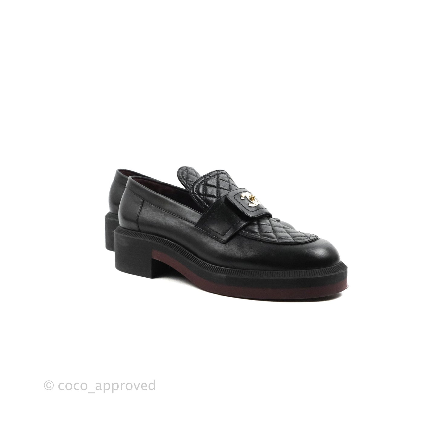 Chanel CC Turnlock Loafers Quilted Black Calfskin Gold Hardware Size 40