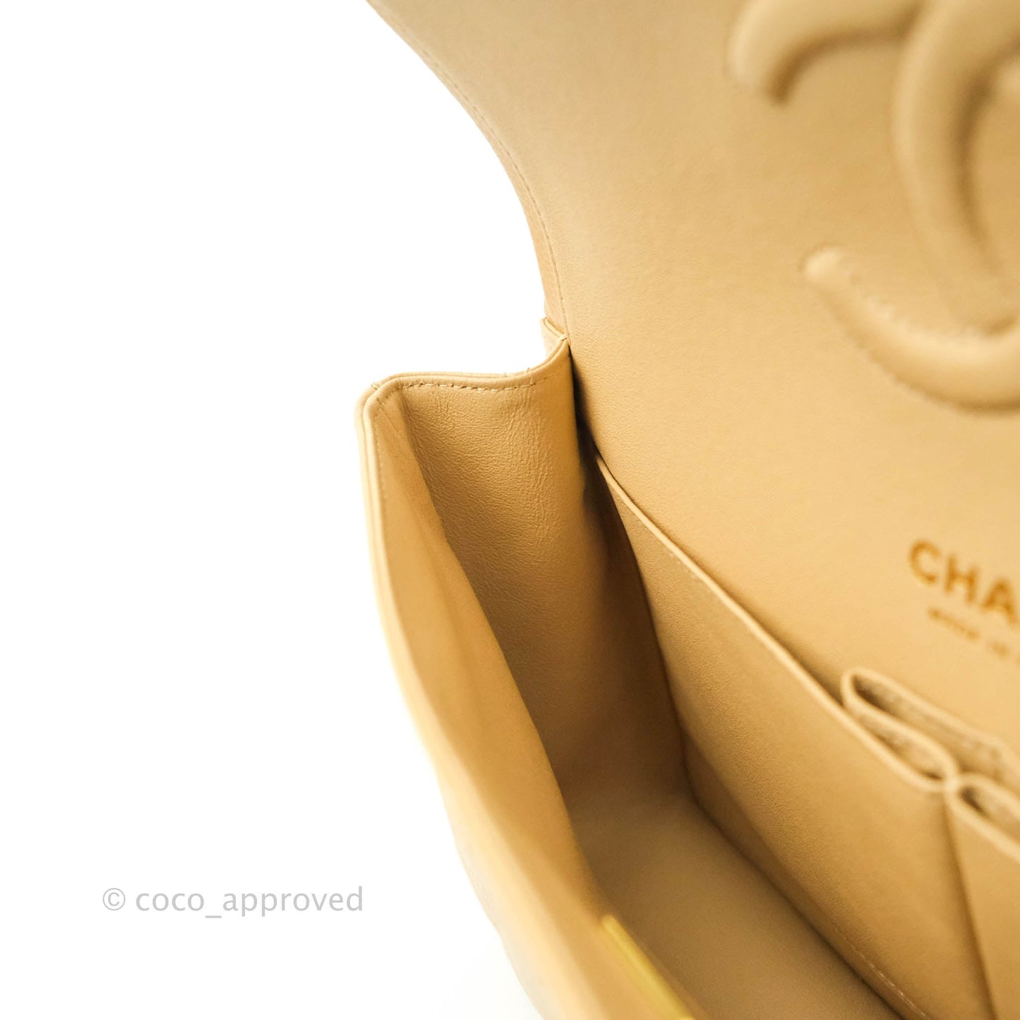 Chanel Classic M/L Medium Flap Quilted Beige Clair Caviar Gold Hardware