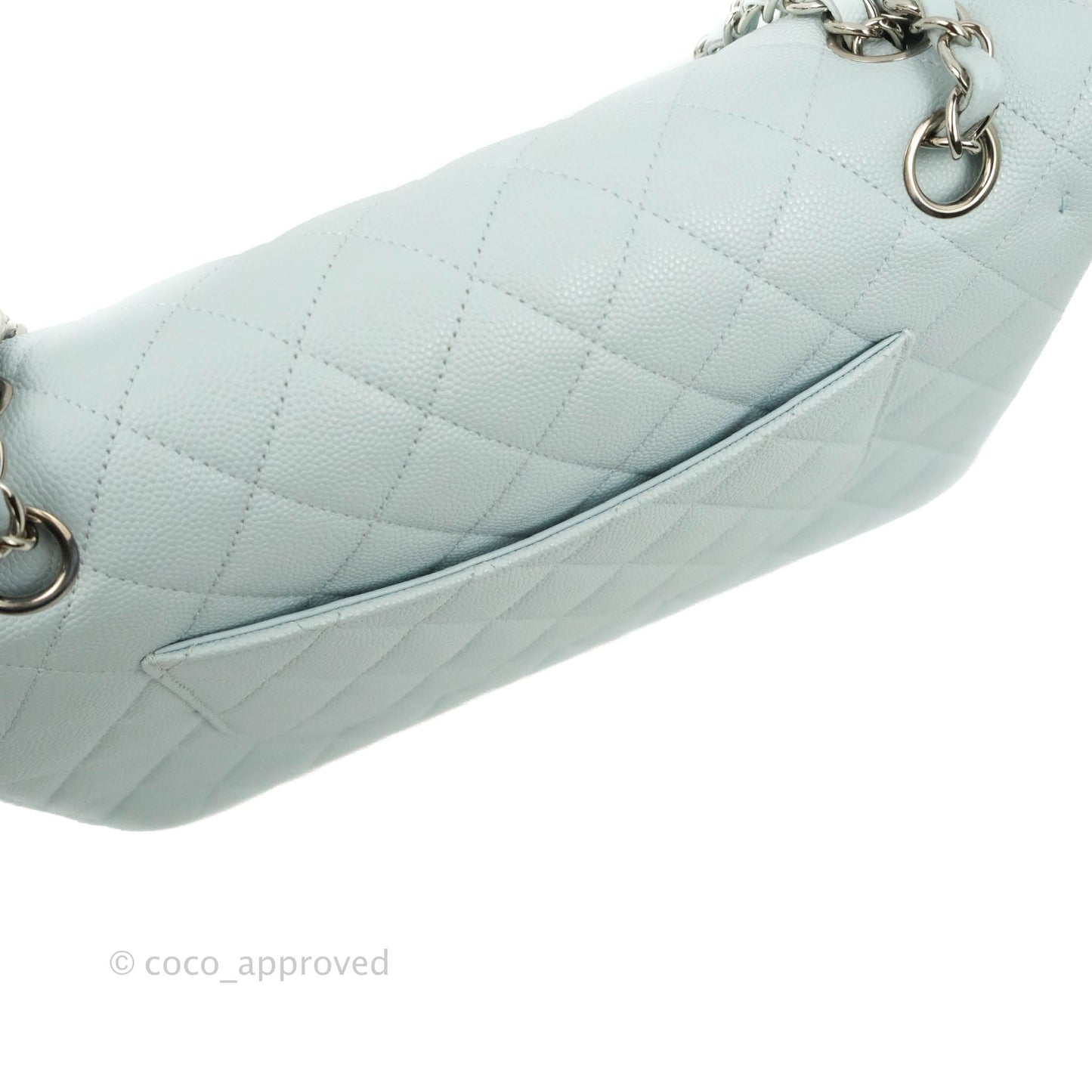 Chanel Quilted Classic M/L Medium Flap Light Blue Caviar Silver Hardware