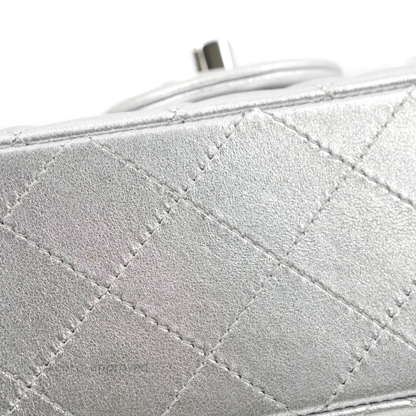 Chanel Quilted Mini Rectangular Silver Lambskin Silver Hardware