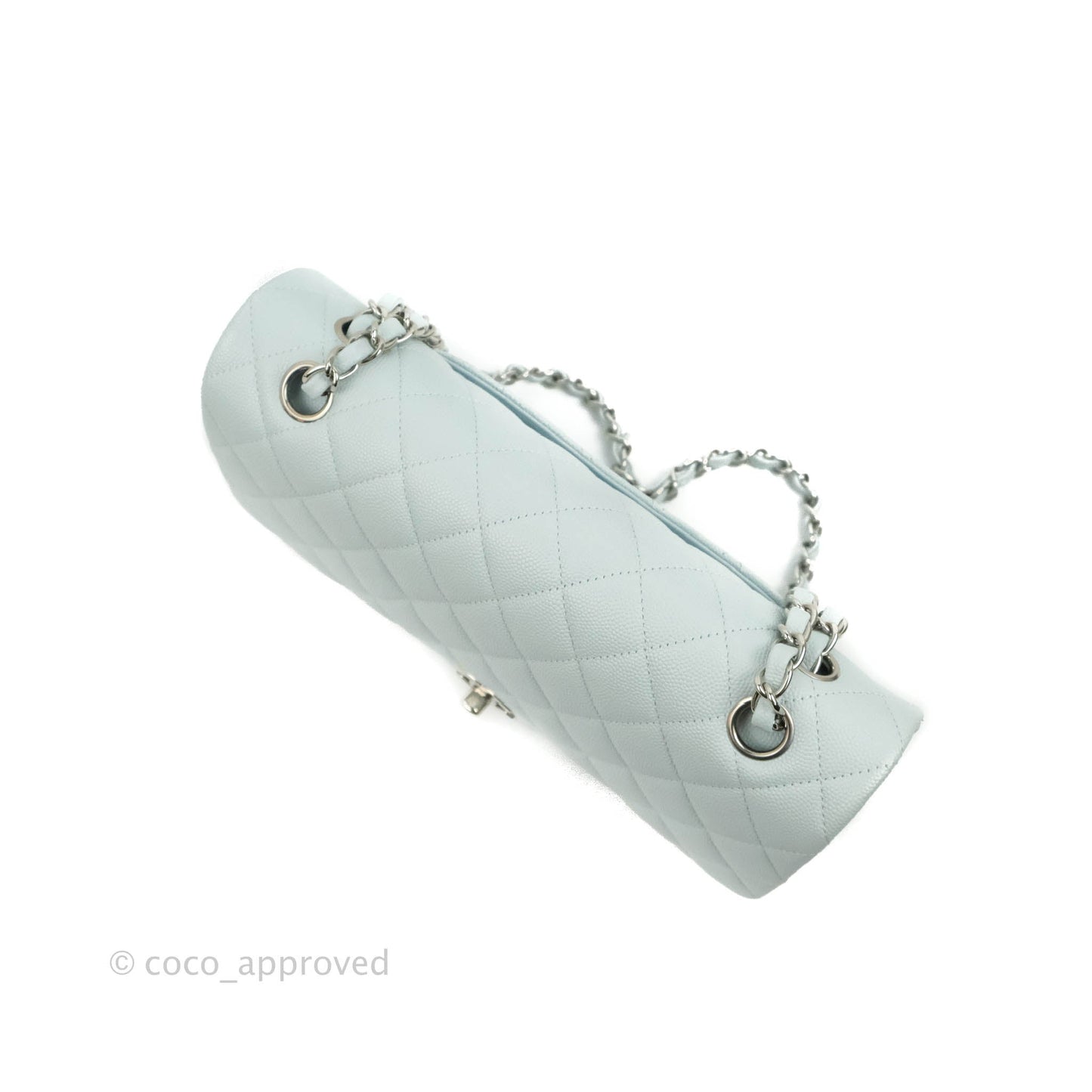 Chanel Quilted Classic M/L Medium Flap Light Blue Caviar Silver Hardware
