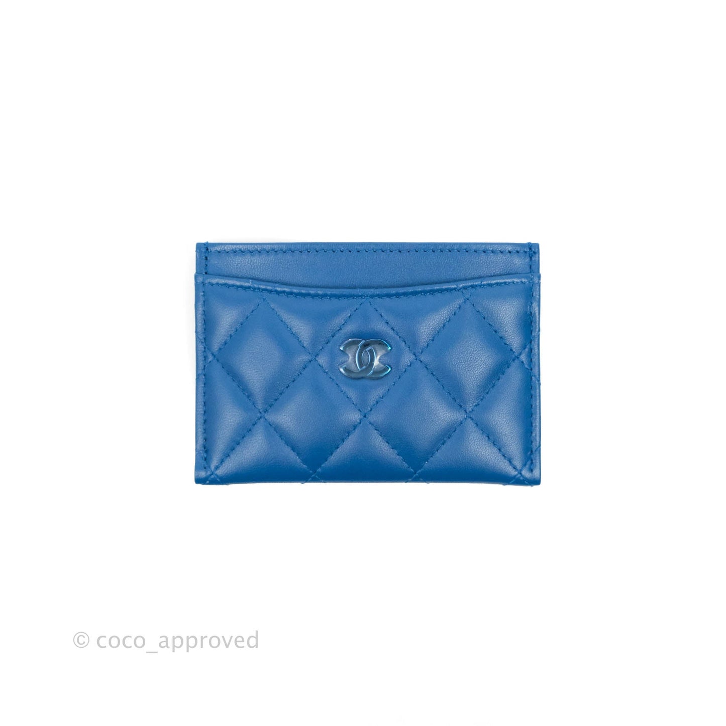 Chanel CC Card Holder Blue Lambskin Rainbow Hardware