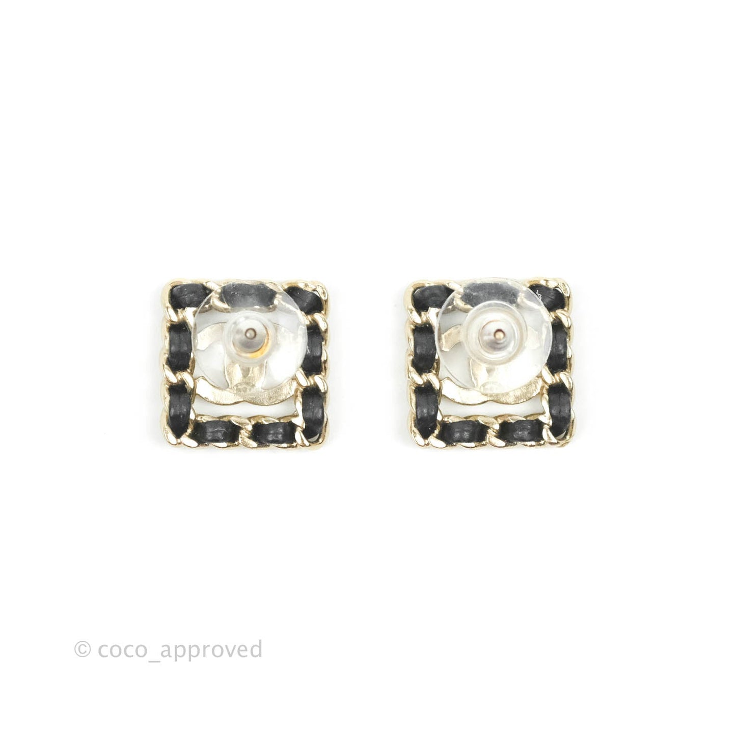 Chanel Crystal Lambskin Chain Sergeant Chanel Stud Earrings Black Gold