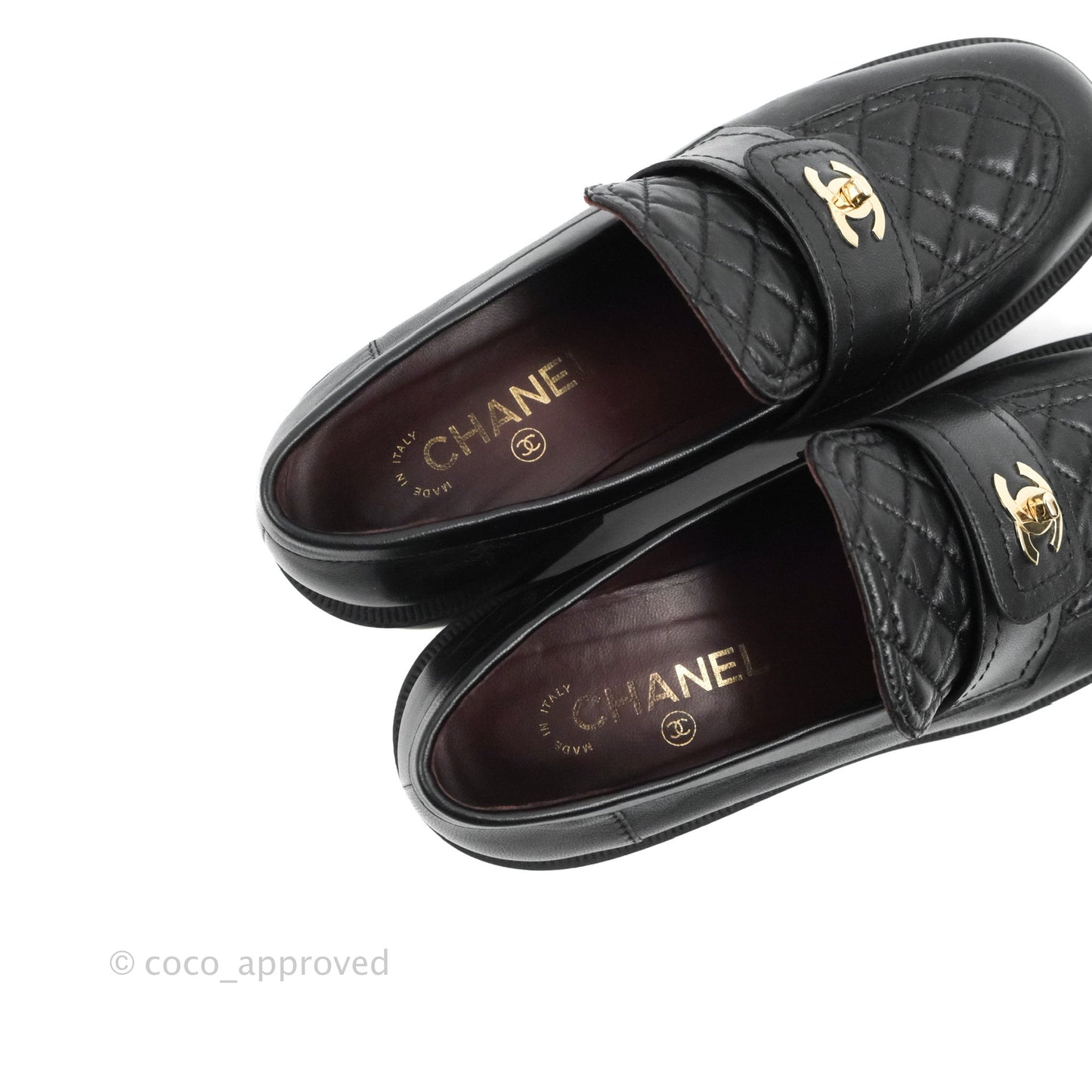 Chanel CC Turnlock Loafers Quilted Black Calfskin Gold Hardware Size 40