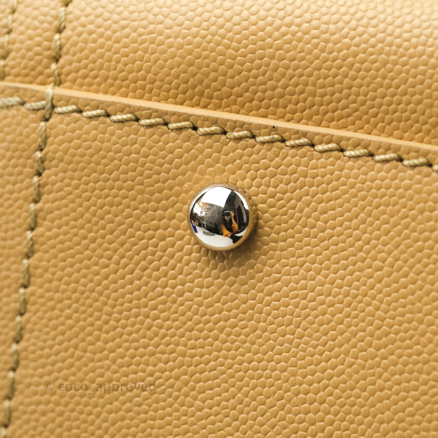 Chanel Small Studded Deauville Tote Beige Caviar Silver Hardware