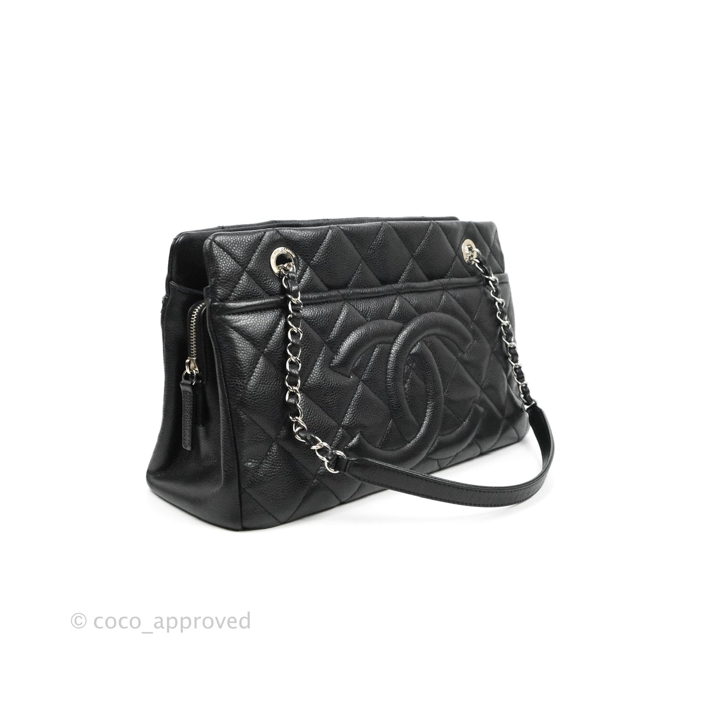 Chanel Quilted Caviar Leather Timeless CC Soft Shopping Tote Bag Black